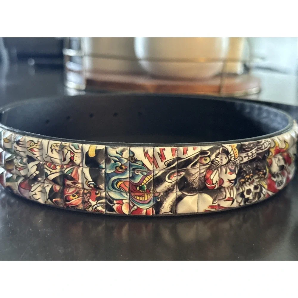 Ed Hardy‎ Studded Black Leather Belt Size 40 | MSRP = $80